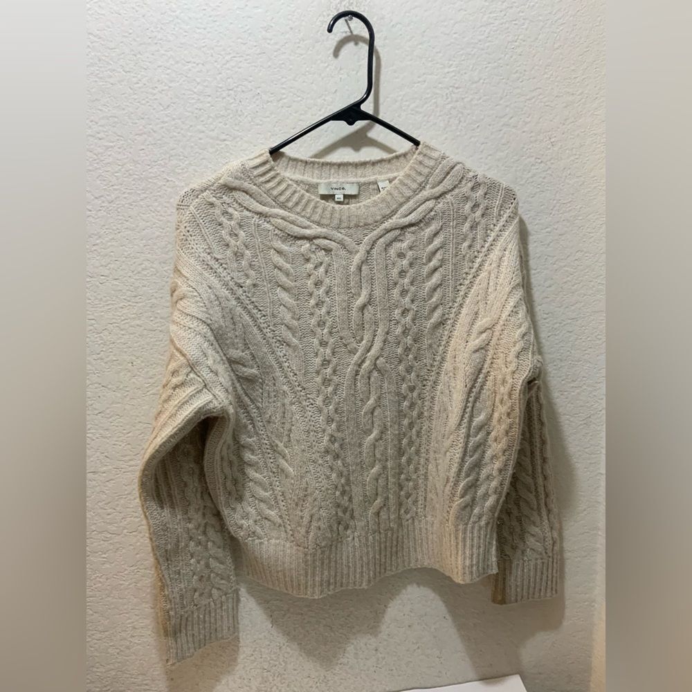 Vince Cable Knit Sweater Merino Wool Cashmere Cream Oversized Womens XXS Classic